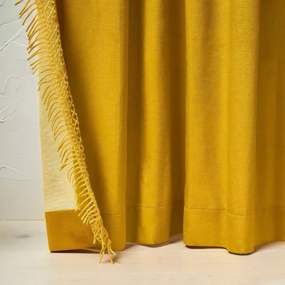 Opalhouse Gold Velvet Macrame Trim Light Filtering Curtain Panel 50 x 84 - Picture 3 of 5